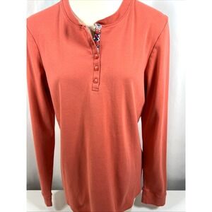 L. L. Bean Women's Coral 100% Cotton Henley Lounge Sleep Shirt Size Large Tall